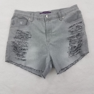 Shorts 12 Cut Off Frayed Distress Jean Denim‎ Gray